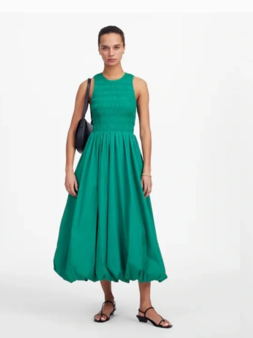 Madewell Women's S Melody Bubble Hem Smocked Dress Green NWT‎